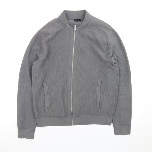 Club Monaco Men's Grey Cotton Blend Bomber Jacket M Casual Zip Up