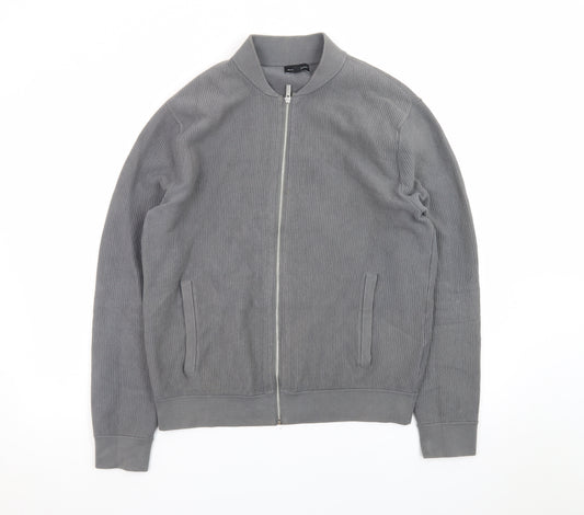Club Monaco Men's Grey Cotton Blend Bomber Jacket M Casual Zip Up