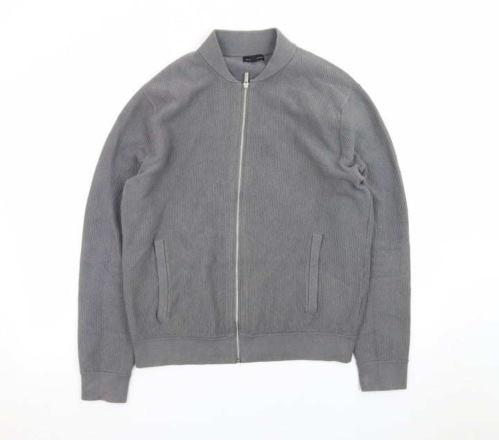 Club Monaco Men's Grey Cotton Blend Bomber Jacket M Casual Zip Up