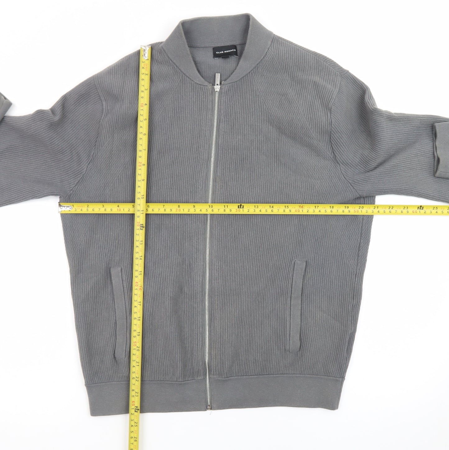 Club Monaco Men's Grey Cotton Blend Bomber Jacket M Casual Zip Up