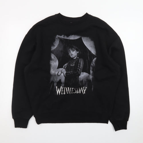 Wednesday Black XS Womens Pullover Sweatshirt with Graphic Print