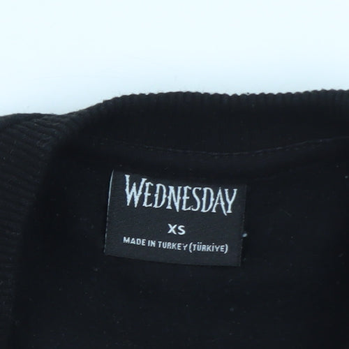 Wednesday Black XS Womens Pullover Sweatshirt with Graphic Print