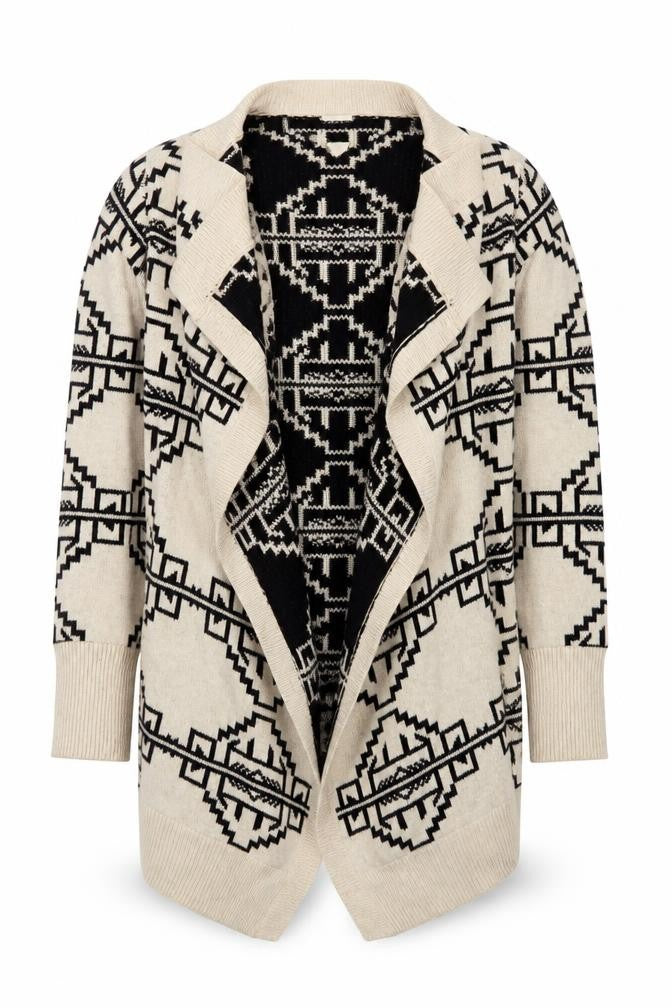 Staring at Stars Womens Beige Black Aztec Cardigan XS Bohemian Knit