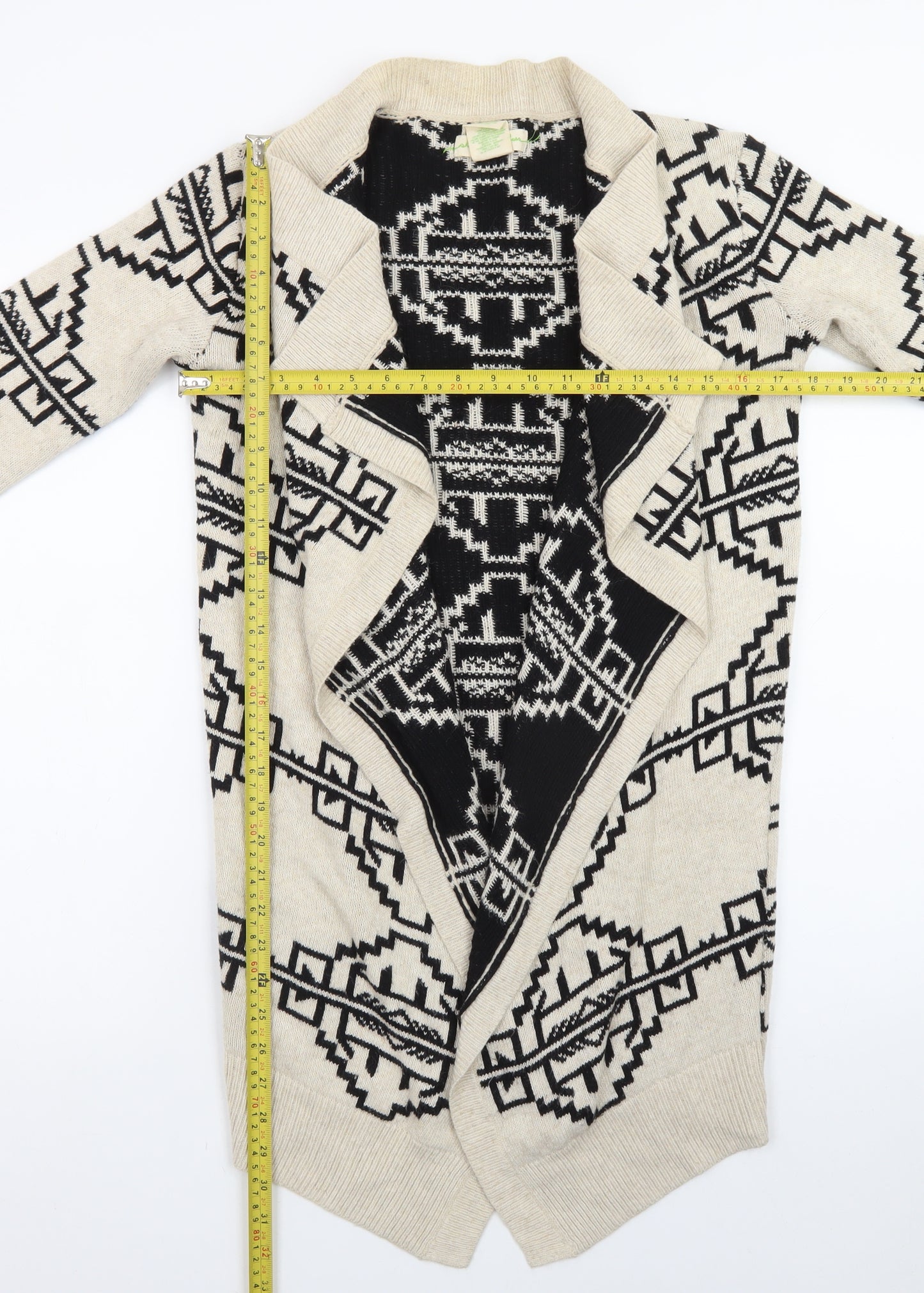 Staring at Stars Womens Beige Black Aztec Cardigan XS Bohemian Knit
