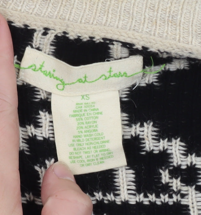 Staring at Stars Womens Beige Black Aztec Cardigan XS Bohemian Knit