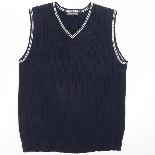 Boston Crew Men's Blue Cable-Knit Cotton V-Neck Vest S