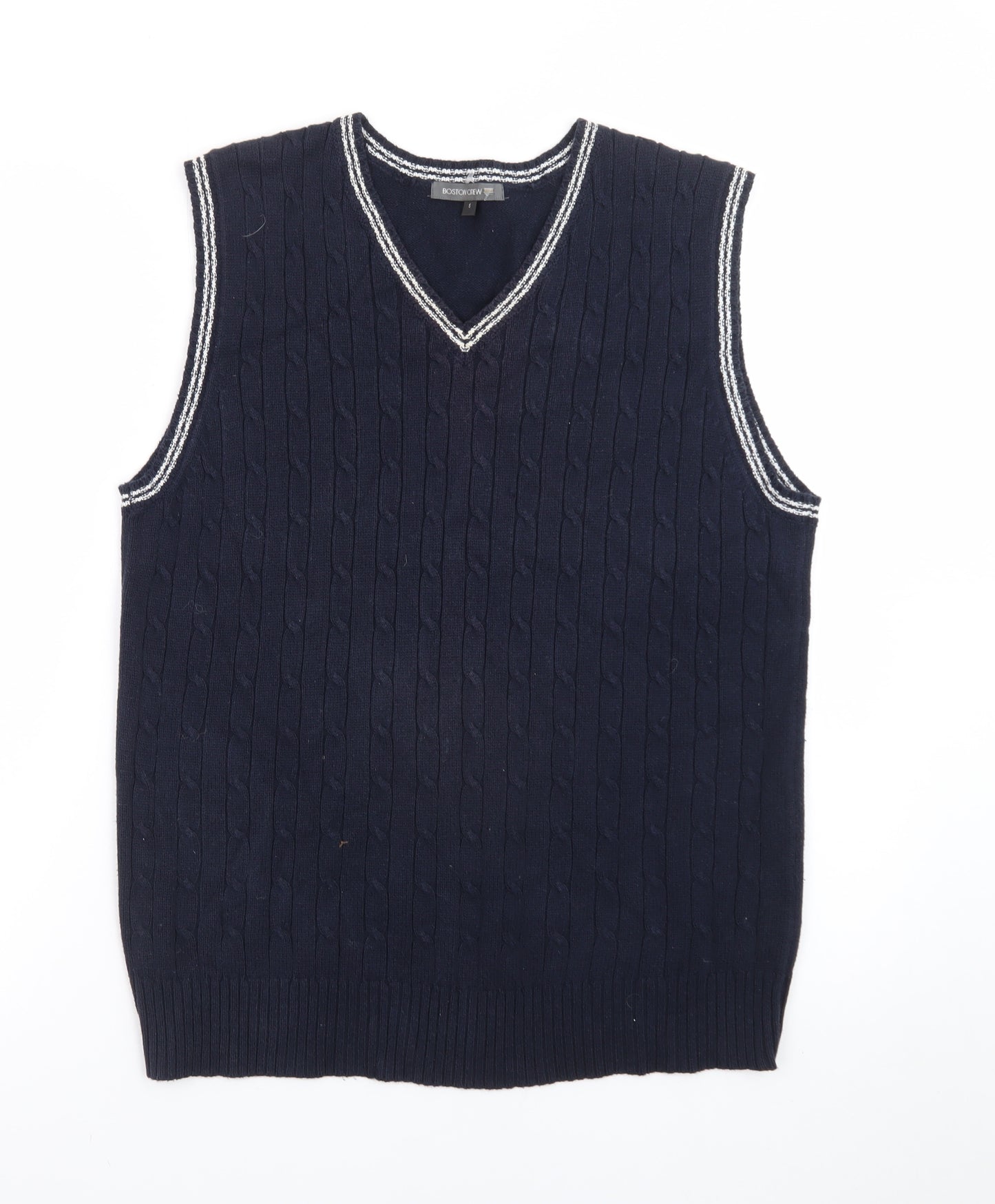 Boston Crew Men's Blue Cable-Knit Cotton V-Neck Vest S