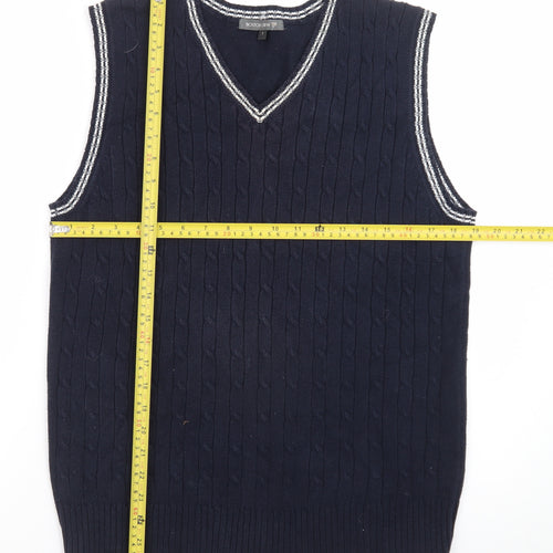 Boston Crew Men's Blue Cable-Knit Cotton V-Neck Vest S
