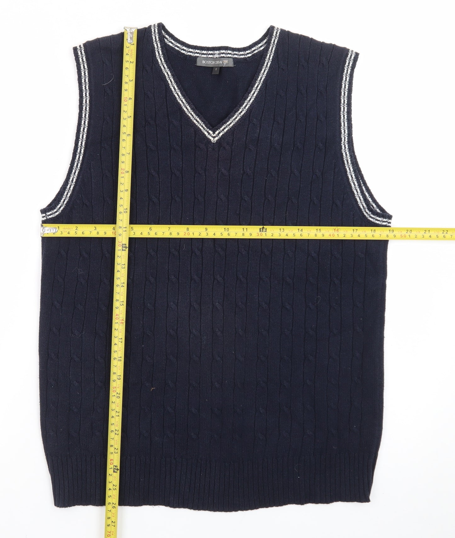 Boston Crew Men's Blue Cable-Knit Cotton V-Neck Vest S