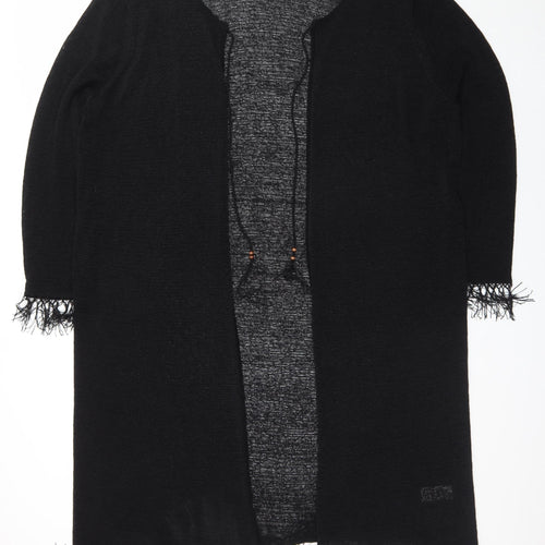 Evans Women’s Black Plus Size 26 Open Fringe Knit Cardigan