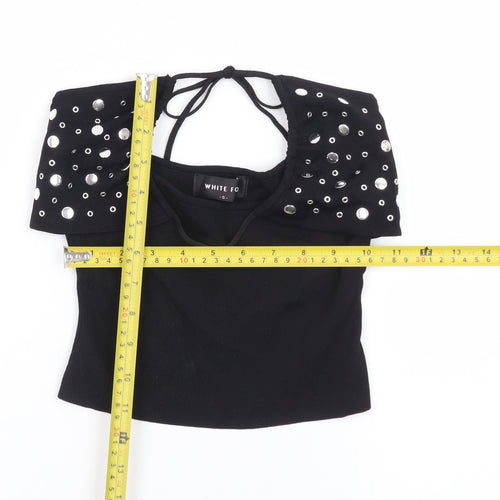 White Fox Women's Black Studded Halter Cropped Top Size S