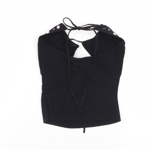 White Fox Women's Black Studded Halter Cropped Top Size S