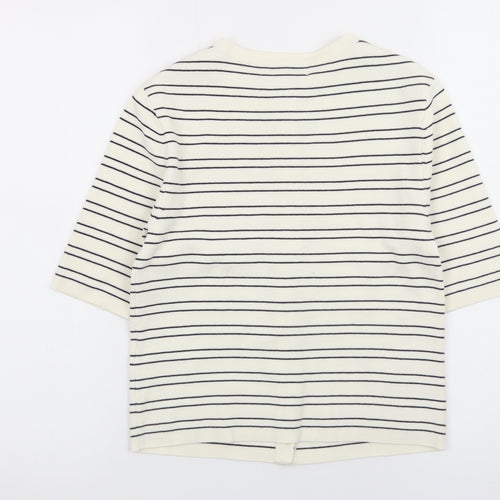 Marks and Spencer Women Ivory Striped 3/4 Sleeve Button-Up Knit Top Size S