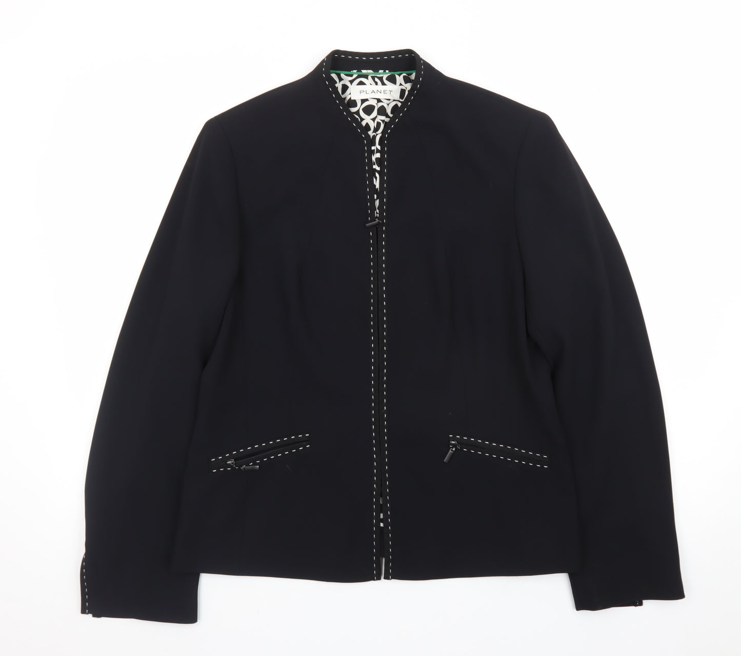 Planet Women Black Size 12 Regular Single-Breasted Suit Jacket