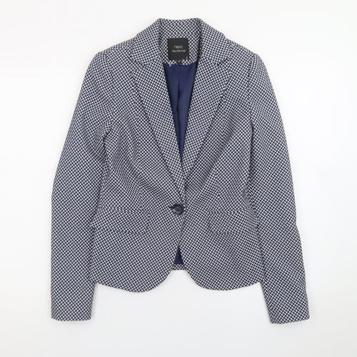 Next Women’s Blue Geometric Blazer Size 6 Tailored Single-Breasted Jacket