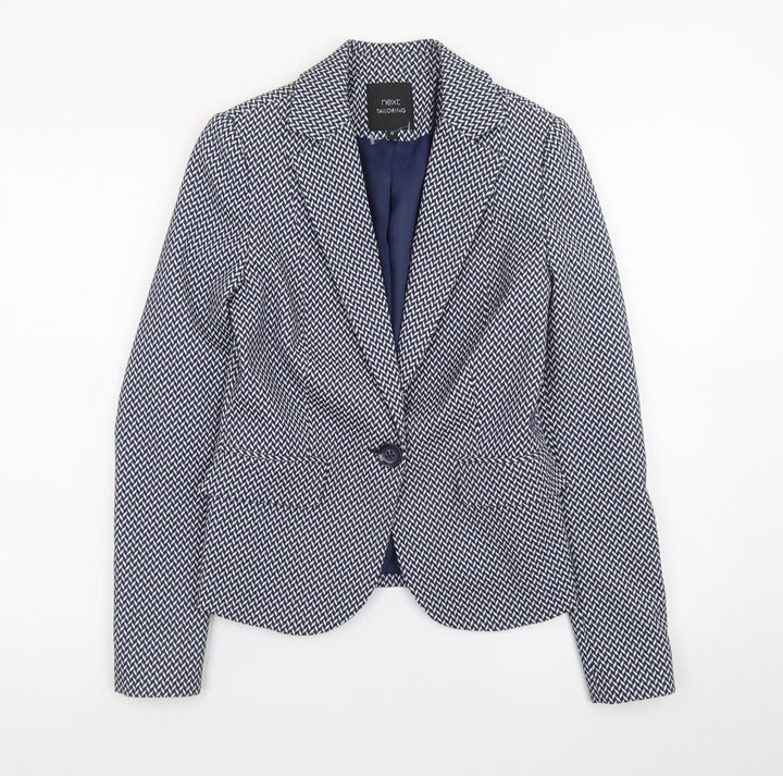 Next Women’s Blue Geometric Blazer Size 6 Tailored Single-Breasted Jacket