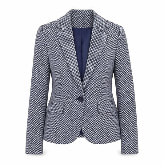 Front view of Next Women’s Blue Geometric Blazer, size UK 6, Tailored Single-Breasted Jacket