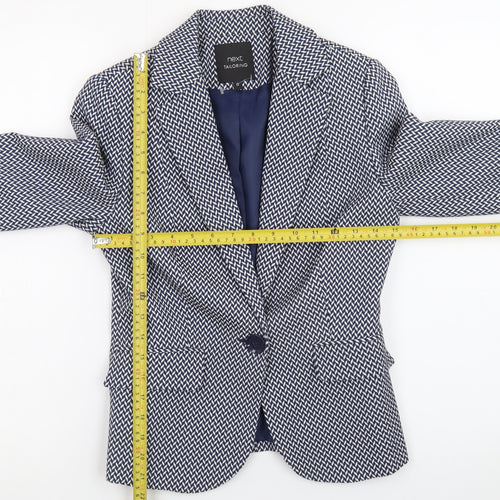 Next Women’s Blue Geometric Blazer Size 6 Tailored Single-Breasted Jacket