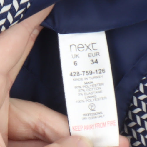 Next Women’s Blue Geometric Blazer Size 6 Tailored Single-Breasted Jacket