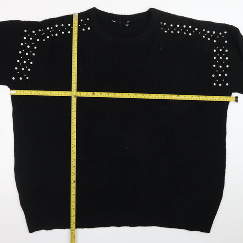 Yours Women's Black Rhinestone Crew Neck Plus Size 26 Pullover Jumper