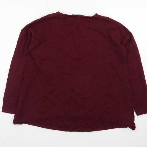 Next Women Red Long Sleeve Basic Cotton Blend T-Shirt Size 14