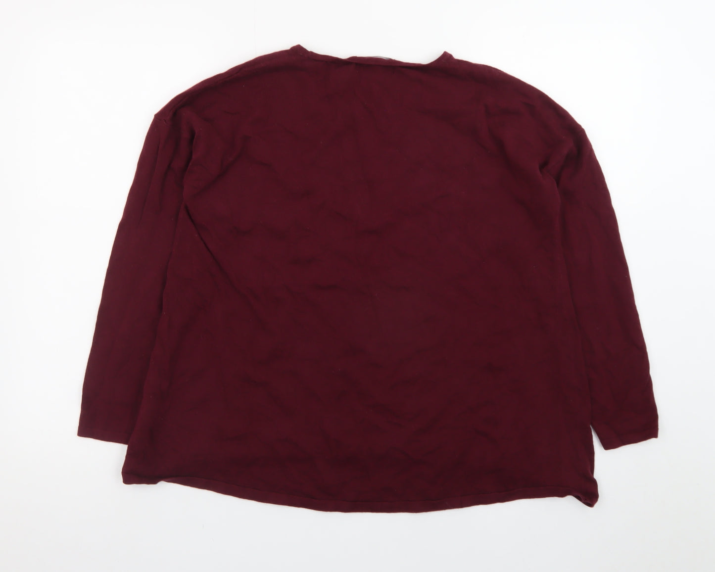 Next Women Red Long Sleeve Basic Cotton Blend T-Shirt Size 14