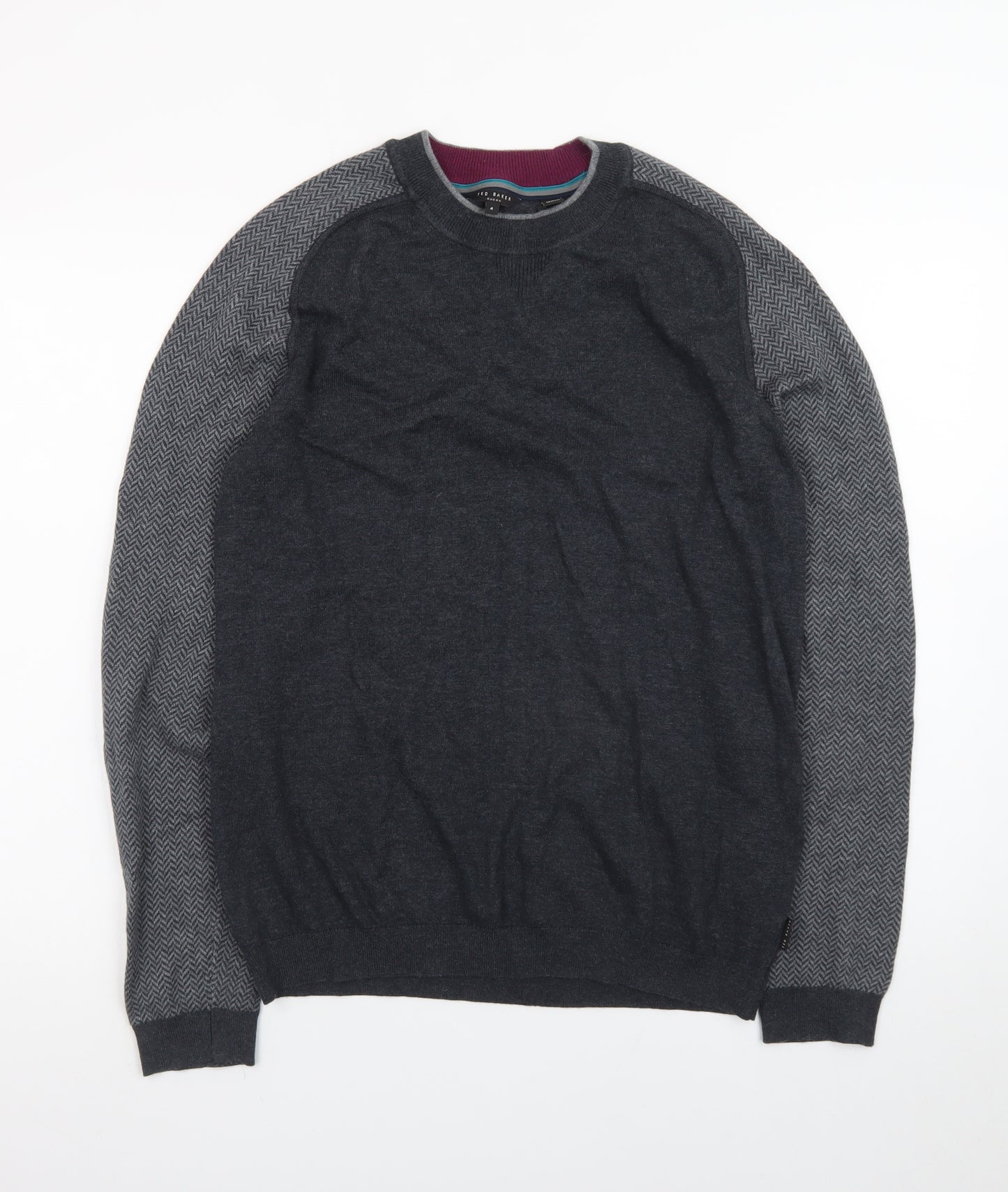Ted Baker Men's Grey Cotton Wool Crew Neck Jumper Size L