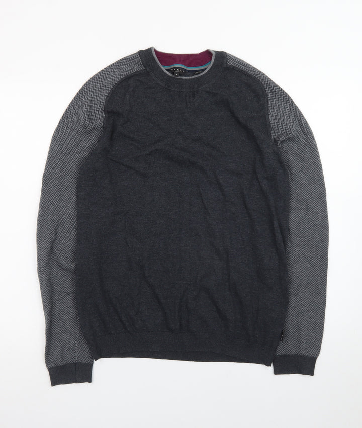 Ted Baker Men's Grey Cotton Wool Crew Neck Jumper Size L