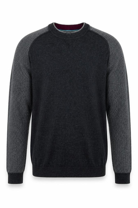 Front view of Ted Baker Men's Grey Cotton Wool Crew Neck Jumper, size L