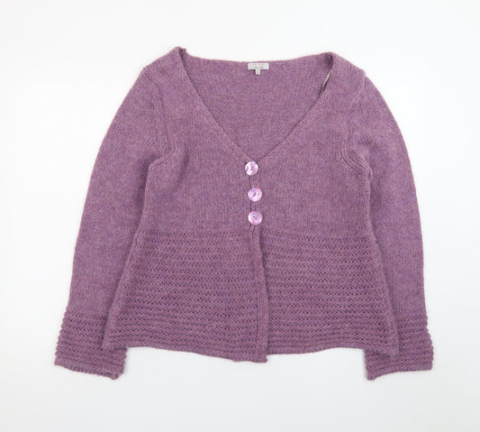 Marks and Spencer Per Una Women's Purple Wool Blend V-Neck Cardigan L
