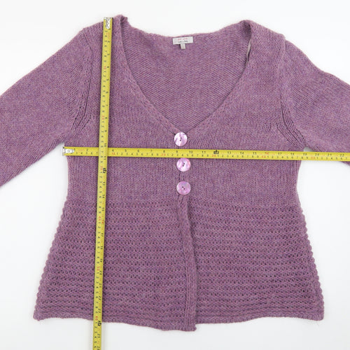 Marks and Spencer Per Una Women's Purple Wool Blend V-Neck Cardigan L