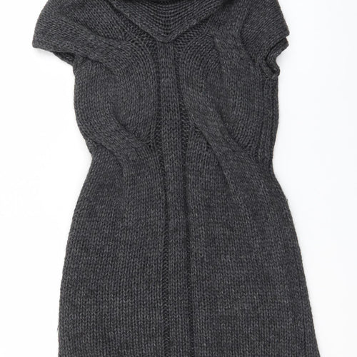 Next Womens Grey Knit Cowl Neck Short Sleeve Jumper Dress Size 8