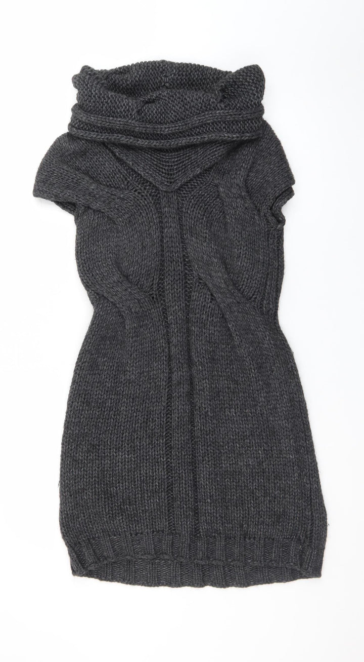 Next Womens Grey Knit Cowl Neck Short Sleeve Jumper Dress Size 8