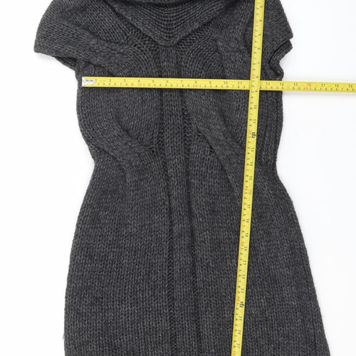 Next Womens Grey Knit Cowl Neck Short Sleeve Jumper Dress Size 8