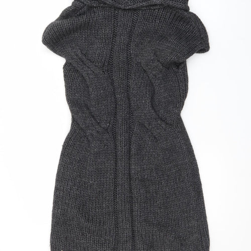 Next Womens Grey Knit Cowl Neck Short Sleeve Jumper Dress Size 8