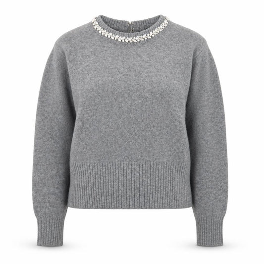Front view of New Look Women Grey Beaded Crew Neck Long Sleeve jumper M