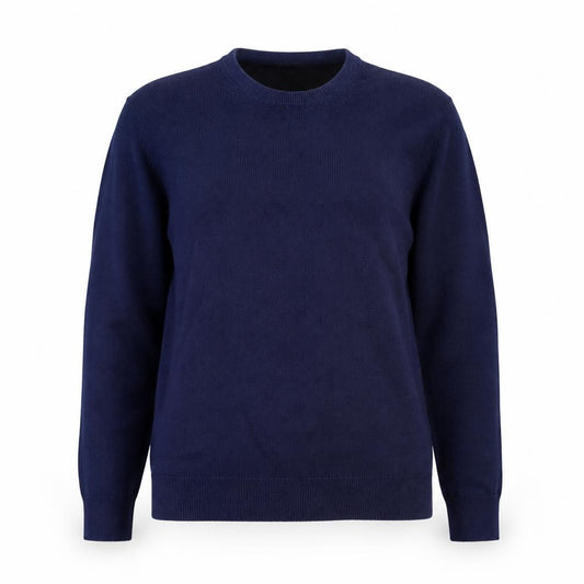 Front view of John Lewis Women’s Blue Crew Neck Cotton Blend Jumper, size UK 12