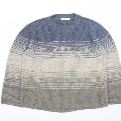 Celtic & Co. Men's Blue Wool Striped Crew Neck Jumper L