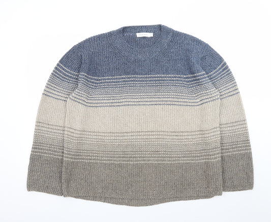 Celtic & Co. Men's Blue Wool Striped Crew Neck Jumper L