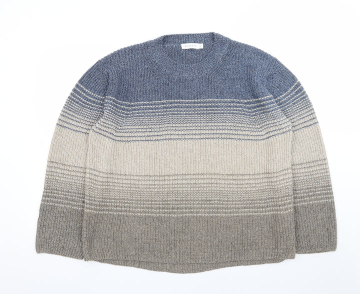 Celtic & Co. Men's Blue Wool Striped Crew Neck Jumper L