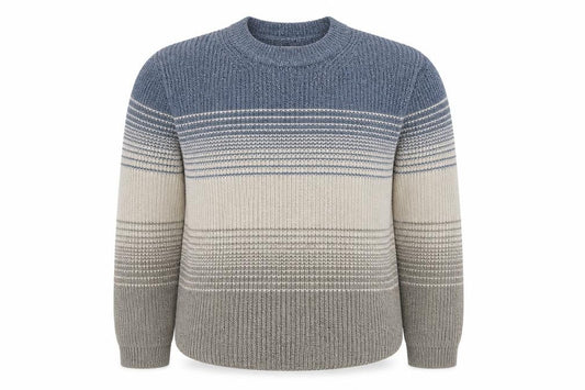 Front view of Celtic & Co. Men's Blue Wool Striped Crew Neck Jumper L