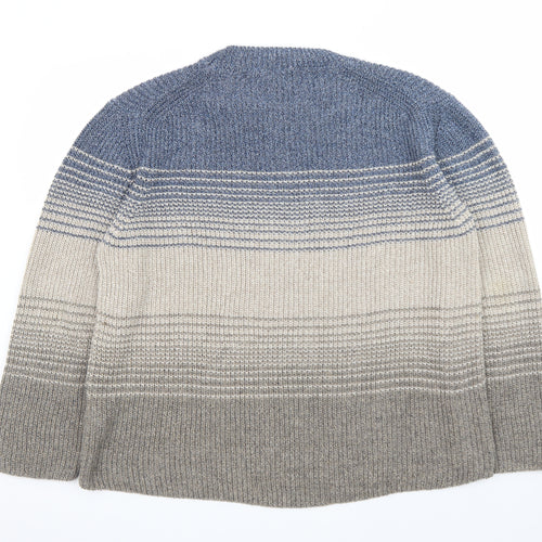 Celtic & Co. Men's Blue Wool Striped Crew Neck Jumper L