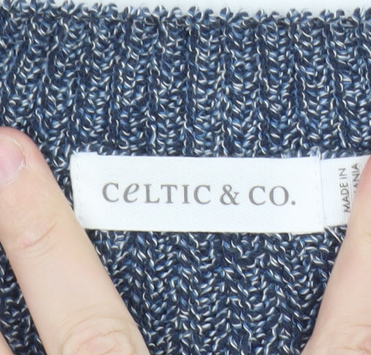 Celtic & Co. Men's Blue Wool Striped Crew Neck Jumper L