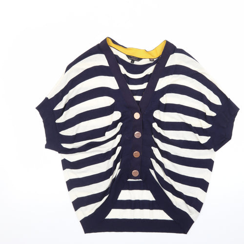 Ted Baker Women's Blue Striped Cropped Button-Up Knit Top Size M