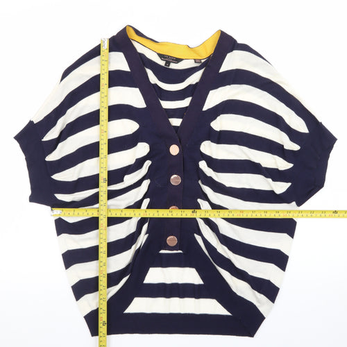 Ted Baker Women's Blue Striped Cropped Button-Up Knit Top Size M