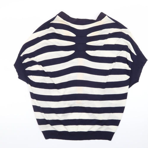 Ted Baker Women's Blue Striped Cropped Button-Up Knit Top Size M
