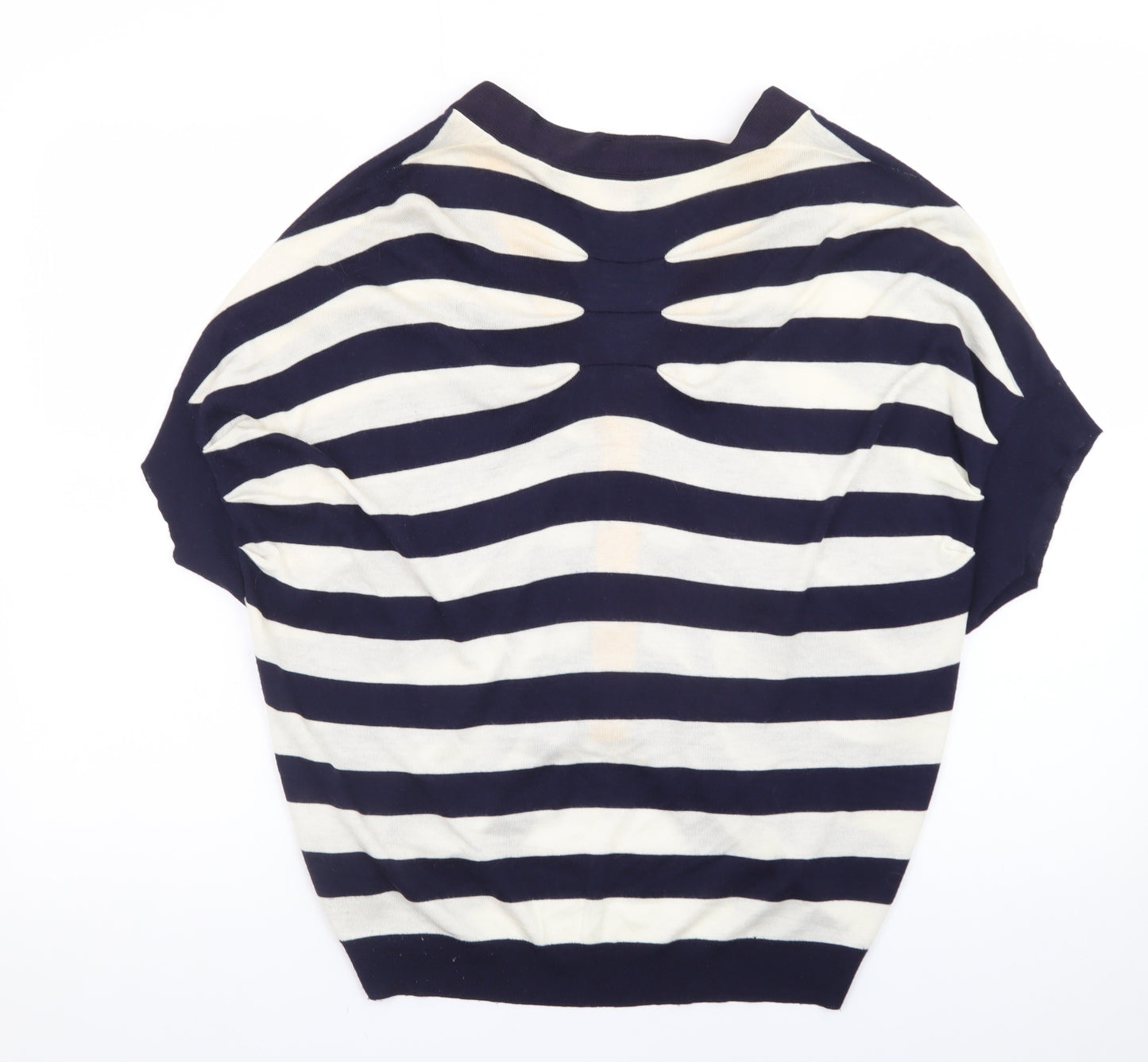 Ted Baker Women's Blue Striped Cropped Button-Up Knit Top Size M