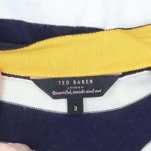 Ted Baker Women's Blue Striped Cropped Button-Up Knit Top Size M