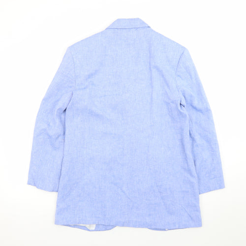 Zara Women Blue Linen Blend Single-Breasted Blazer Size 8