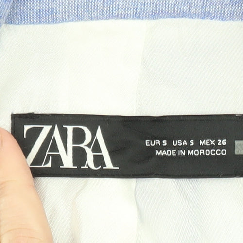 Zara Women Blue Linen Blend Single-Breasted Blazer Size 8
